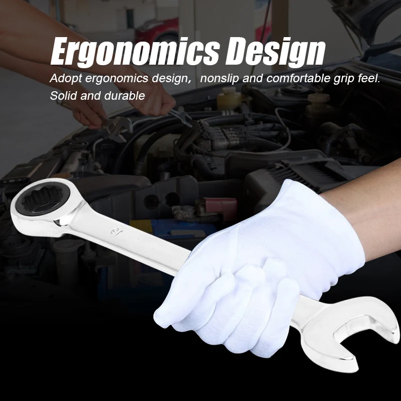 NEW 12pcs 6-19mm Steel Ratchet Wrench Set Multiuse Wrenches Dual Use Spanners Tools Kit Fixed/Movable Head Combination Tool