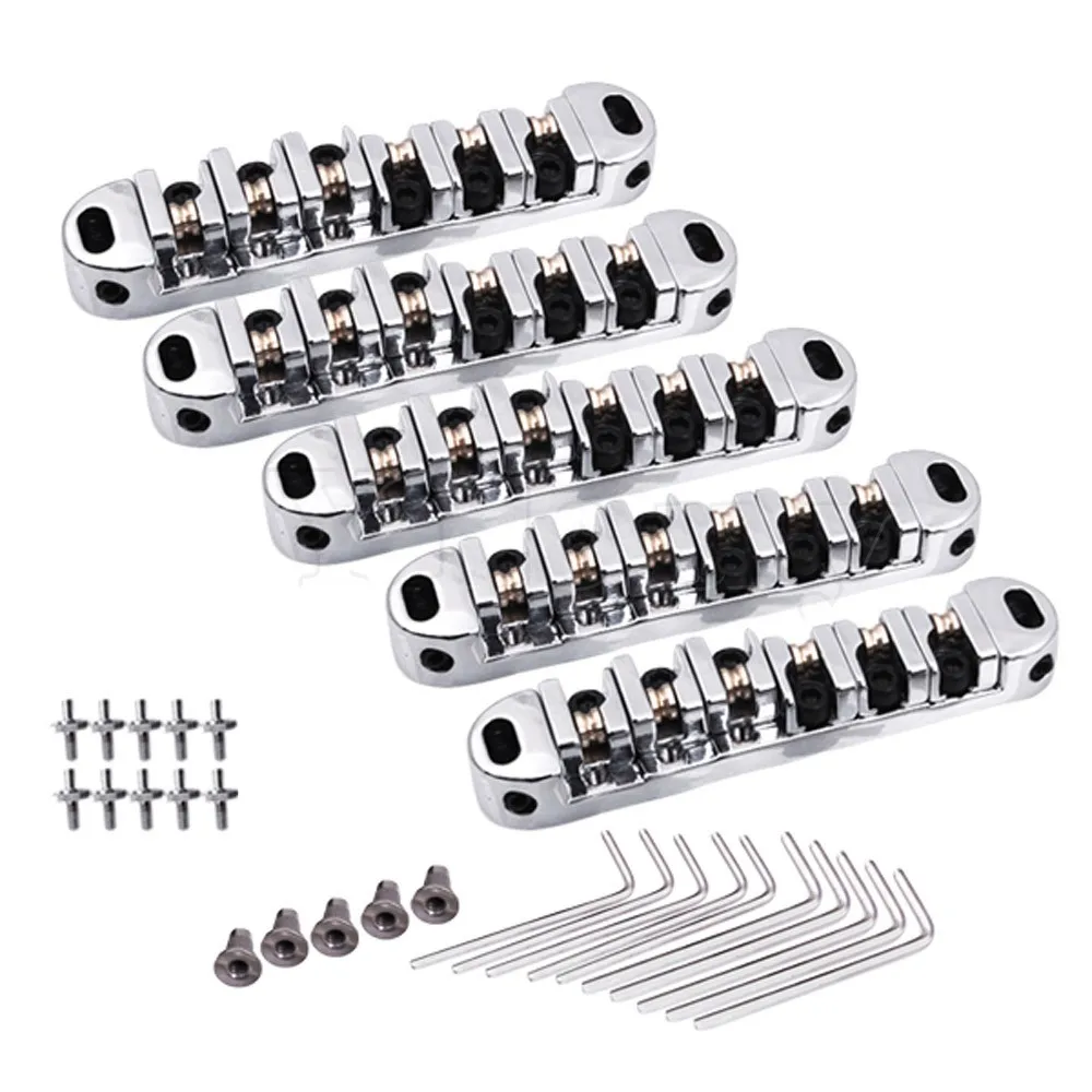 

5 x Chrome Tune-O-Matic Roller Saddle Electric Guitar Bridge w/Posts & Spanner