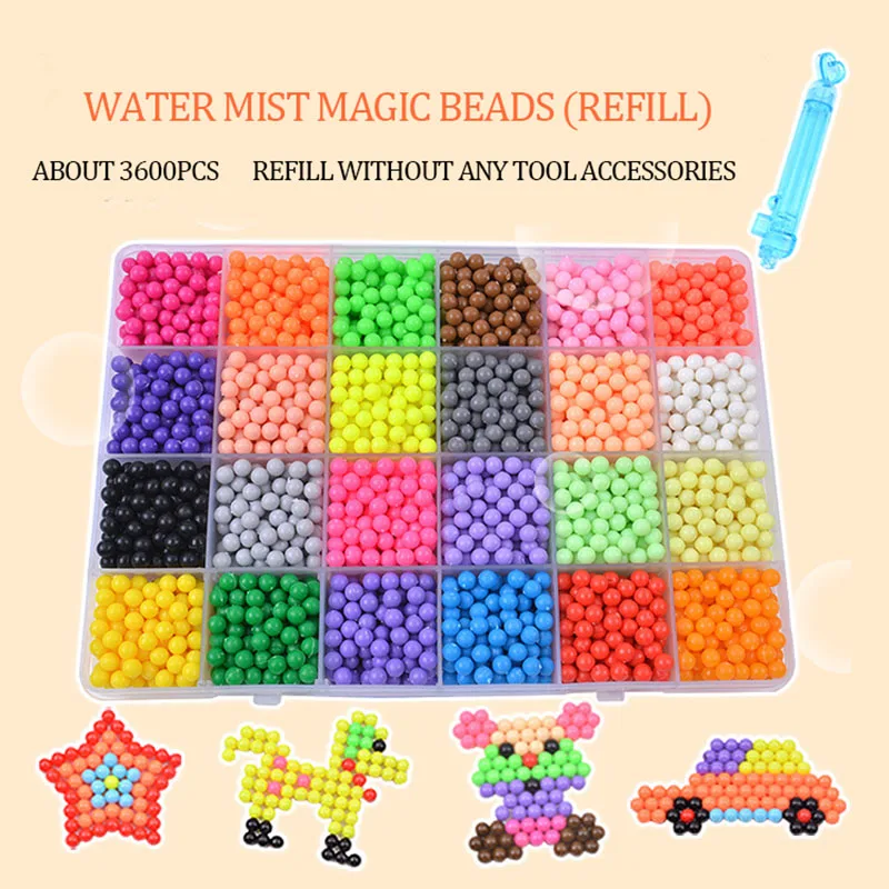 6000pcs 24 colors Refill beads puzzle Crystal DIY water spray beads set ball games 3D handmade magic toys for children