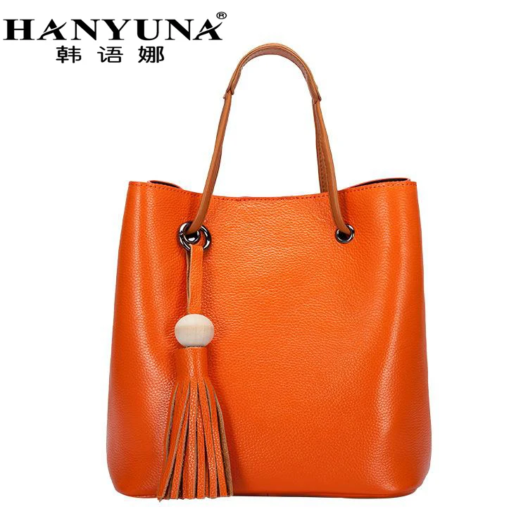 HANYUNA 2017 New Fashion Genuine font b Leather b font Female Bucket Totes Model Single Shoulder