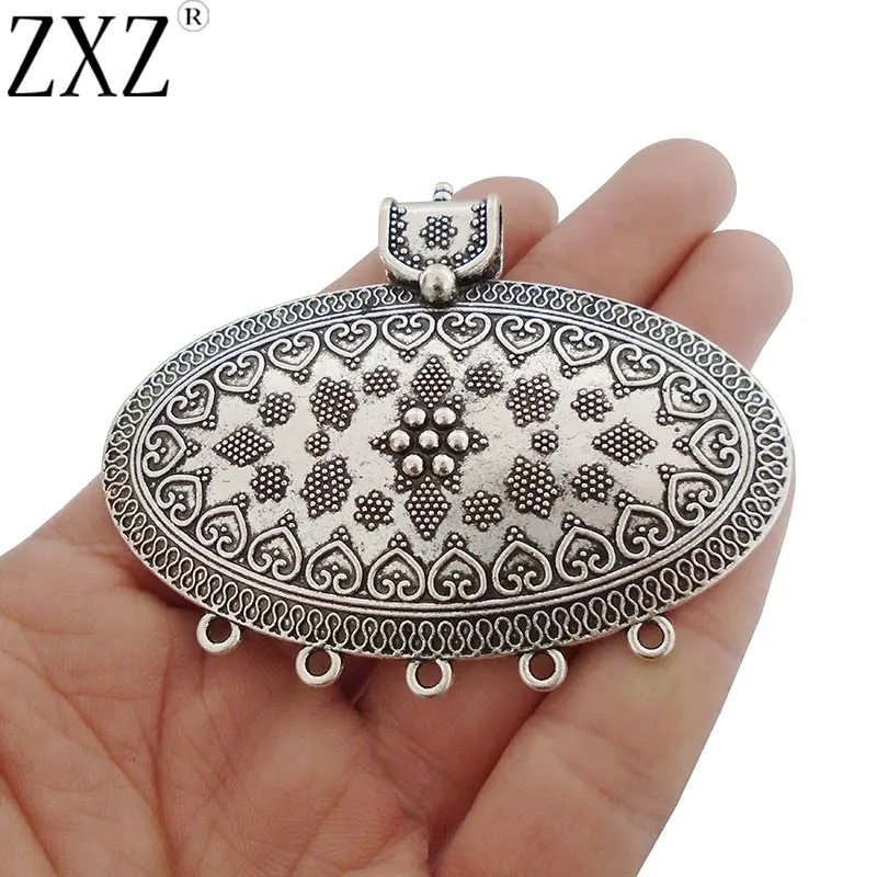 2Pcs Large Antique Silver Ethnic Flower Multi Strand Connectors Necklace Pendant