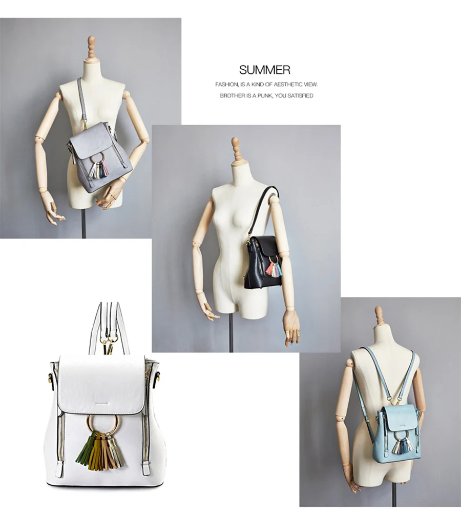 JKBW Women's Backpacks Korean Fashion Small Leather Bag Top-quality PU Tassel Zipper Bags Mini Backpack Round Ring School Bags (8)