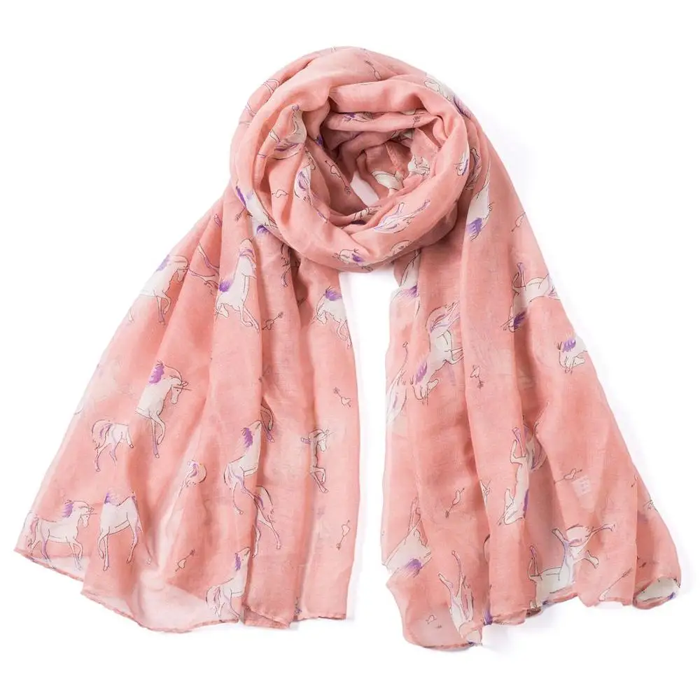 

2019 New Fashion Unicorn Horse Animal Printing Large Scarf Licorne Shawl Wrap Gift Accessories Purple Horse Mane Stole Cachecol