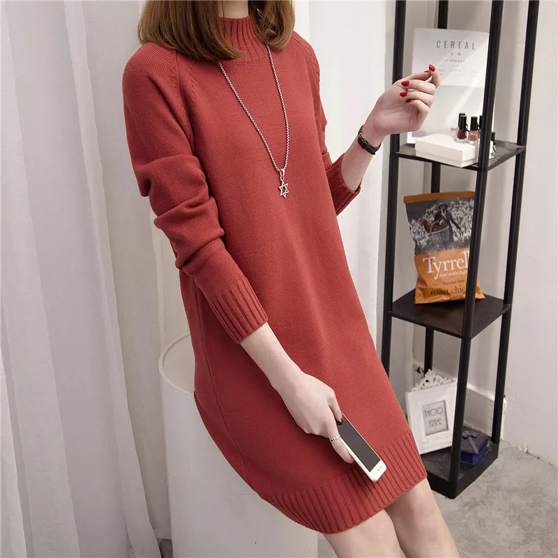 HaoRu New Women's Sweater Winter 2017 Autumn Fashion All-match Thick Knitting Pullovers Loose Knitted Dress Female White Black