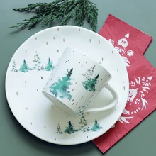 Рождественский подарок керамические кружки Золотая елка большой емкости для завтрака в американском стиле фарфоровые кофейные чашки с рукояткой тарелки
