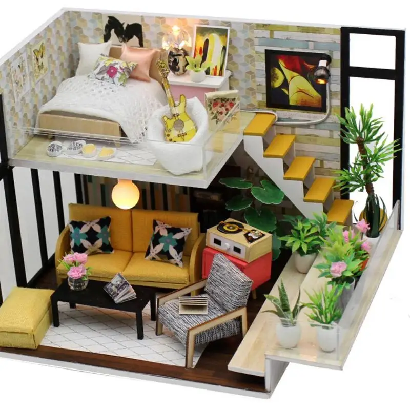 

Handmade Diy House Toy Assembly Building Model Miniature Dollhouse Crafts Children Brithday Gifts for Girls Dolls Accessories
