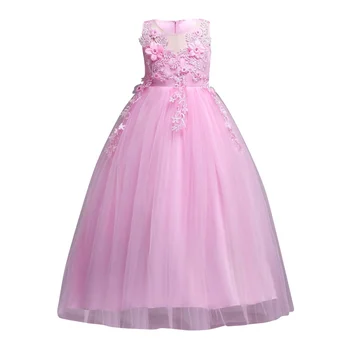 

Girls Children Princess Dress Lace Floral Embroidery Gauze Dance Performances Sleeveless Big Bow Dress 4-14Y