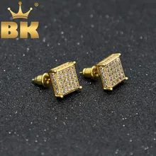 Мужские модные квадратные серьги CZ Bling Micro Pave кубический цирконий золото серебро 7 мм и 10 мм Серьги Панк ювелирные изделия Хип-хоп