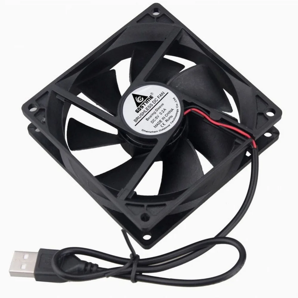 

Gdstime 2 pieces DC 5V 92*92*25mm 9225s USB Axial Motor Cooling Fan 92mm x 25mm 9cm DC Brushless PC Case Cooler 90mm