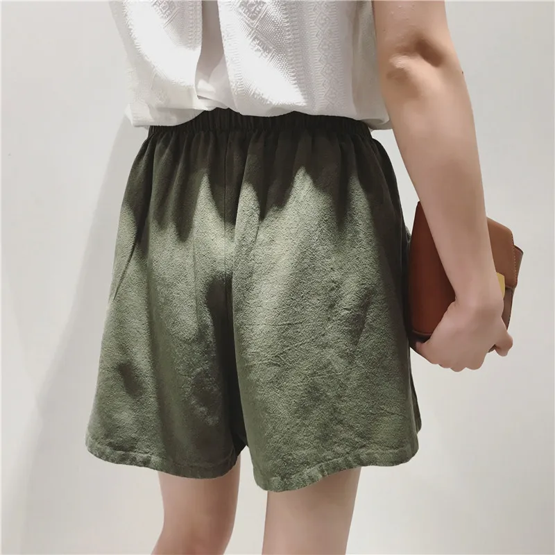BIVIGAOS 2017 новые хлопковые льняные шорты с завязками женские летние повседневные широкие шорты юбка с эластичной талией свободные короткие