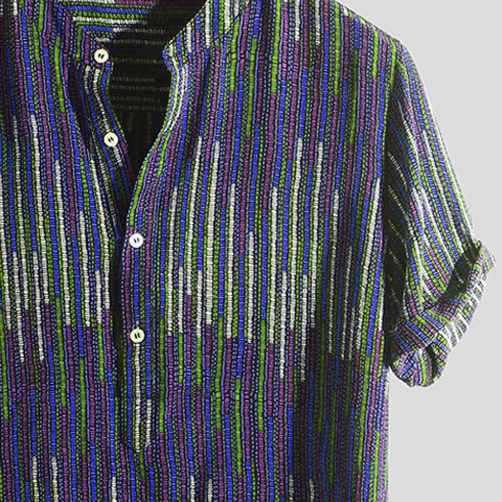 JAYCOSIN рубашка мужская Этническая чехол с принтами воротник красочные полосы короткий рукав свободные блузки Повседневная Уличная