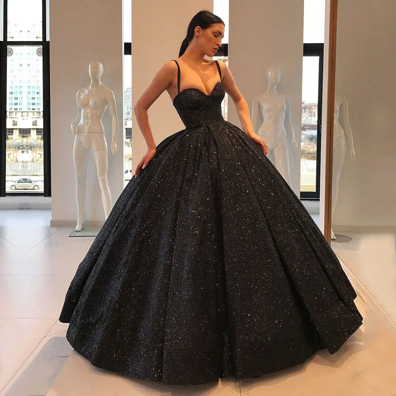 black glitter evening gowns
