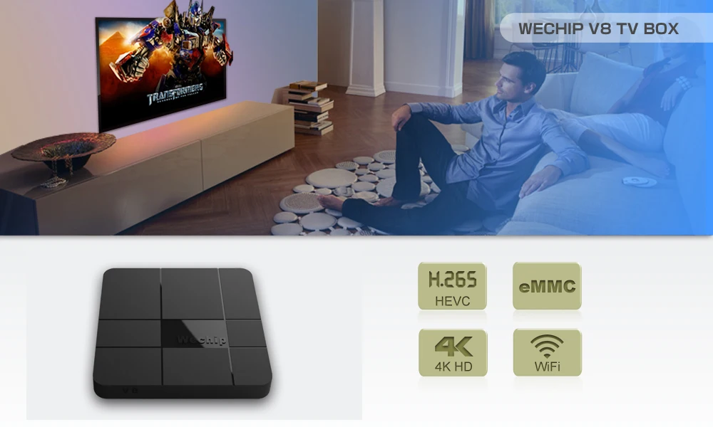 Wechip V8 Умные телевизоры Box Amlogic S905W 2.4 ГГц Wi Fi Android 7.1 Quad Core г 64Bit Беспроводной 1 /8 и 2 г/16
