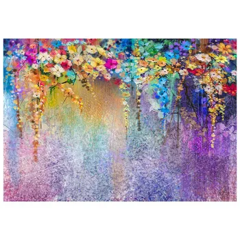 

5x3ft Watercolor Floral Backdrop Background Natural Scenery Abstract Oil Painting Violet Flower Wall Background for Children P