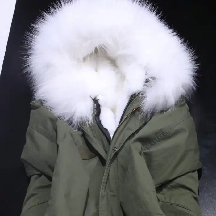 white winter jacket with fur hood