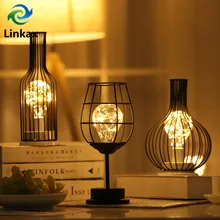 Lámpara de mesa LED blanca cálida de hierro para botellas de vino, lámpara de noche de alambre de cobre Vintage, lámpara creativa para decoración del hogar, Hotel, lámpara de escritorio, lámpara de noche