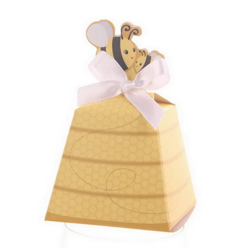 12 шт. желтая пчела Boite a Dragees подарок свадебное оформление коробки конфет коробка с белыми лентами Baby Shower принадлежности для дня рождения
