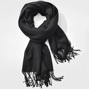 Luna& Dolphin, Женские однотонные кашемировые шарфы с кисточками, зимний толстый теплый шарф, высокое качество, Женская шаль, Пашмина, палантин - Цвет: black