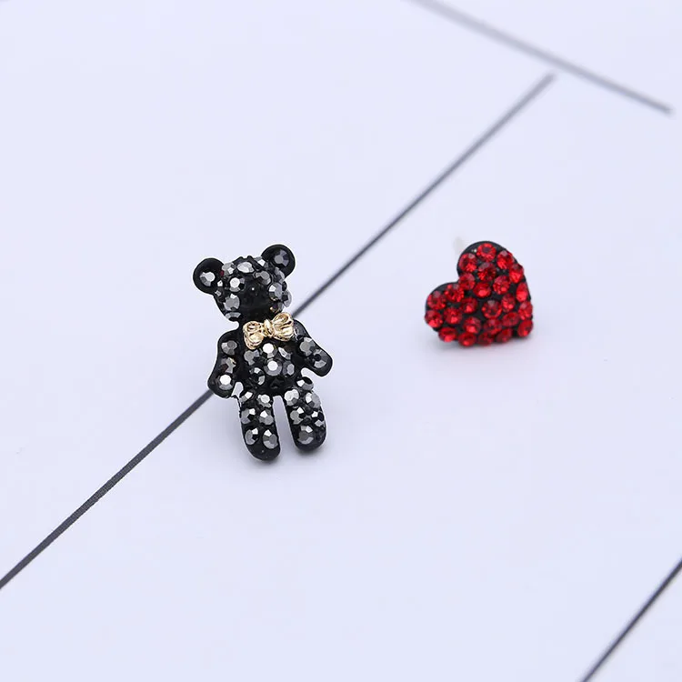 

SWOUR New Fashion Jewelry S925 Sterling Silver Cubic Zircon CZ Bear Heart Love Mismatched Stud Earrings For Woman S173