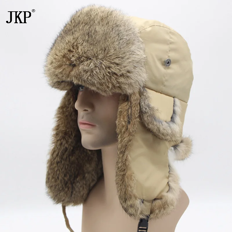 Мужская зимняя теплая шапка бомбер из кроличьего меха|ushanka russian|trapper hatcap ear flaps |