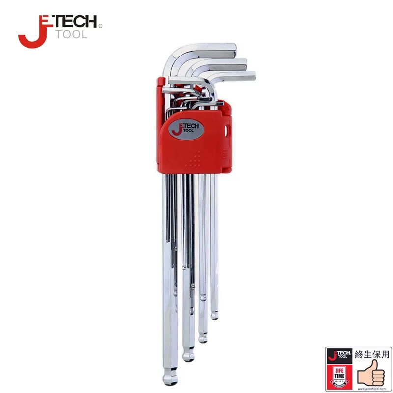 Jetech 9pcs hardening metric 10mm to 1.5mm extra long arm ball point end hex key wrench set spanners set of keys mirror finished