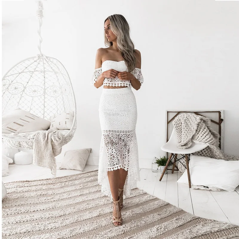 2019 Summer Women's Clothes Dress Lace Tube Top Halter Dress Two-piece Suit
