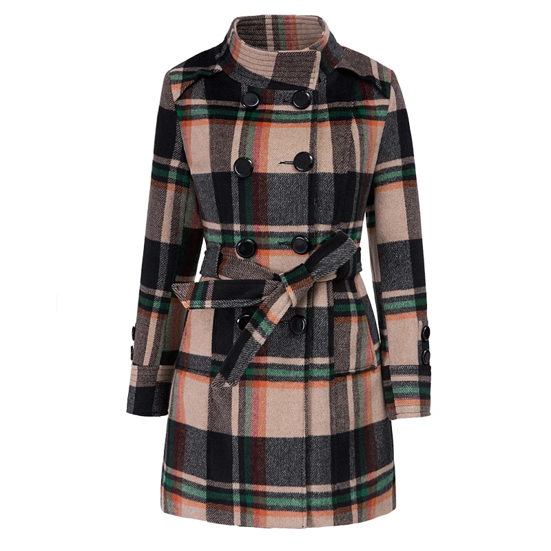 Laine D'âge orange Moyen Double Plaid Automne Section Manteau breasted Slim Longue Blue Odfvebx Taille Hiver Femmes De Mince Grande Cachemire HEE4wAqxZ6