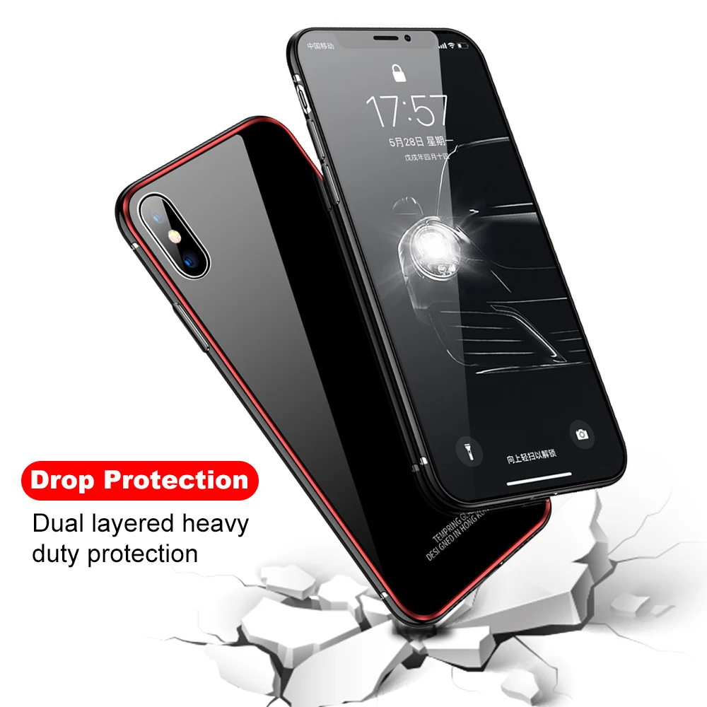 Ascromy для iPhone XS Max чехол из закаленного стекла противоударный металлический бампер