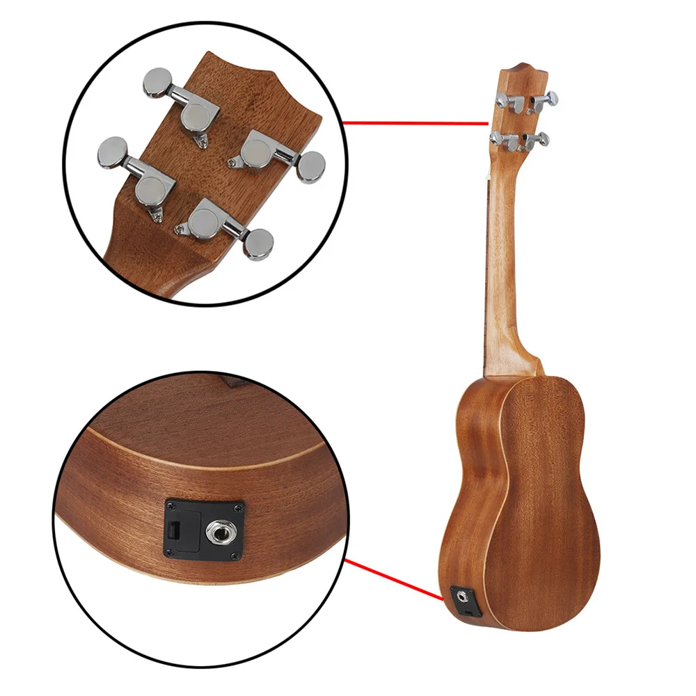 2" Укулеле Сапеле деревянный Ukelele uke комплект с ЖК-эквалайзером в том числе сумка для переноски Капо струны ремень палец maraca Ткань для очистки