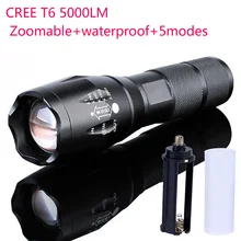 

E17 Portable Ultra Bright Waterproof CREE T6 LED Flashlight 5000LM 5 Modes Zoomable Aluminum Alloy Torch Light Lamp 18650 or AAA