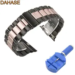 Dahase Black Rose Нержавеющая сталь ремешок для Apple Watch группа для iwatch серии 1 2 3 металлический ремешок для часов с Адаптеры для сим-карт 38 мм 42 мм