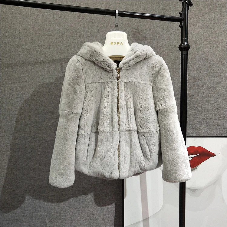 OFTBUY пальто с натуральным мехом, зимняя куртка для женщин, полностью натуральный мех кролика Рекс, капюшон, уличная верхняя одежда, повседневная Толстая теплая Модная одежда
