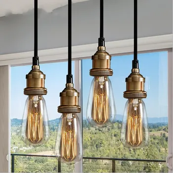 

Vintage Metal Pendant Light Bronze Incandescent Bulb E27 Socket Edison Lamp Shade holder Retro Bulb Iron Socket lampara Light