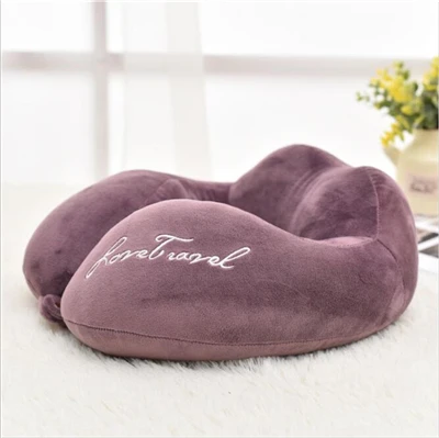 IROYAL Memory Foam подушка для шеи мягкая Ортопедическая подушка подушки для поддержки шеи подголовник U формованная подкладка под голову офис автомобиль полета путешествия - Цвет: Фиолетовый