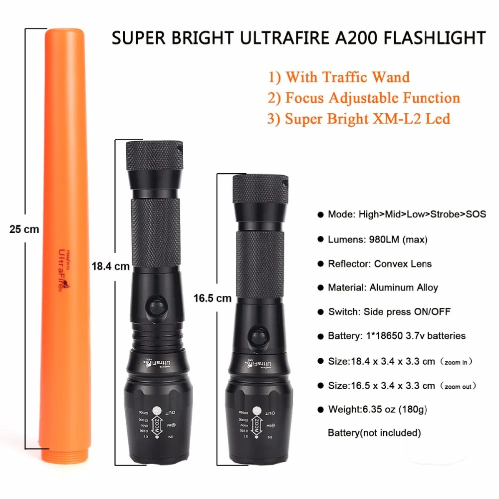 Фонарик UltraFire 18650 CREE XM-L-T6 L2 5 режимов ручной фонарь Фонари Охота сигнальная палочка светодиодами светильник светодиодный вспышка светильник