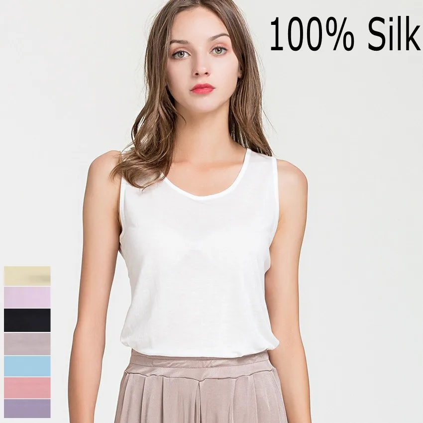 

100% Pure Silk Women's Round Neck Sleeveless T-Shirts Vest Tank top HY119