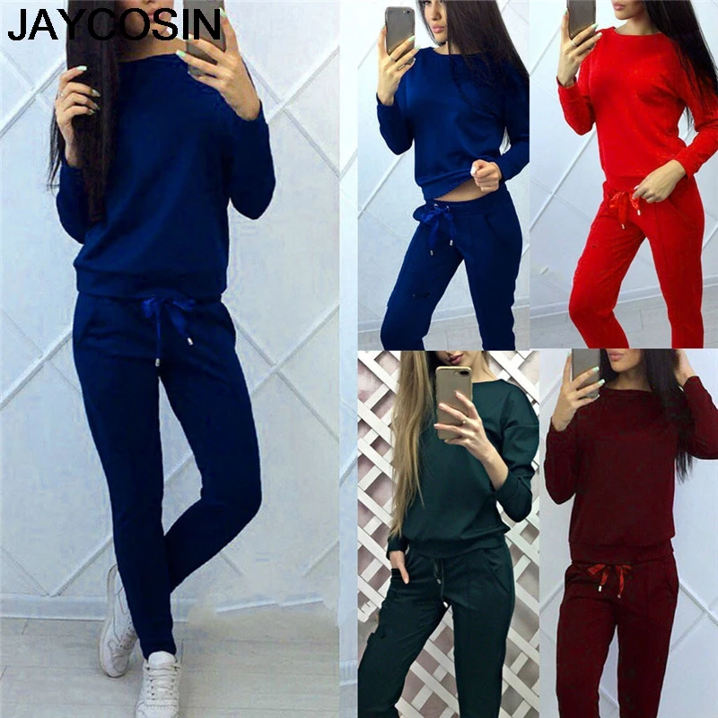 

JAYCOSIN Tracksuit Women Solid O-Neck Long Sleeve Sports Sweatshirt Pants Sets Casual Loungewear Women Tracksuits Autumn jy19