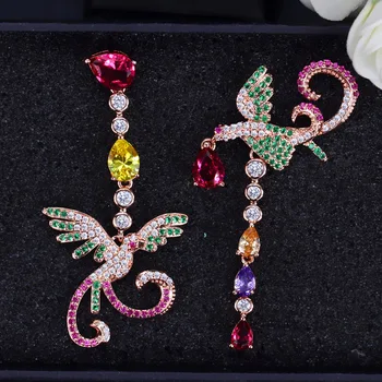 

Luxury women's stud earrings colorful phoenix AAA super crystals party classic fashion elegant earrings for ladies