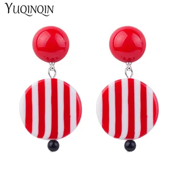 

Vintage New Fashion Resin Long Big Drop Earrings for Women Round Geometric Stripe Acrylic Earring For Girls Wedding Gift Jewelry