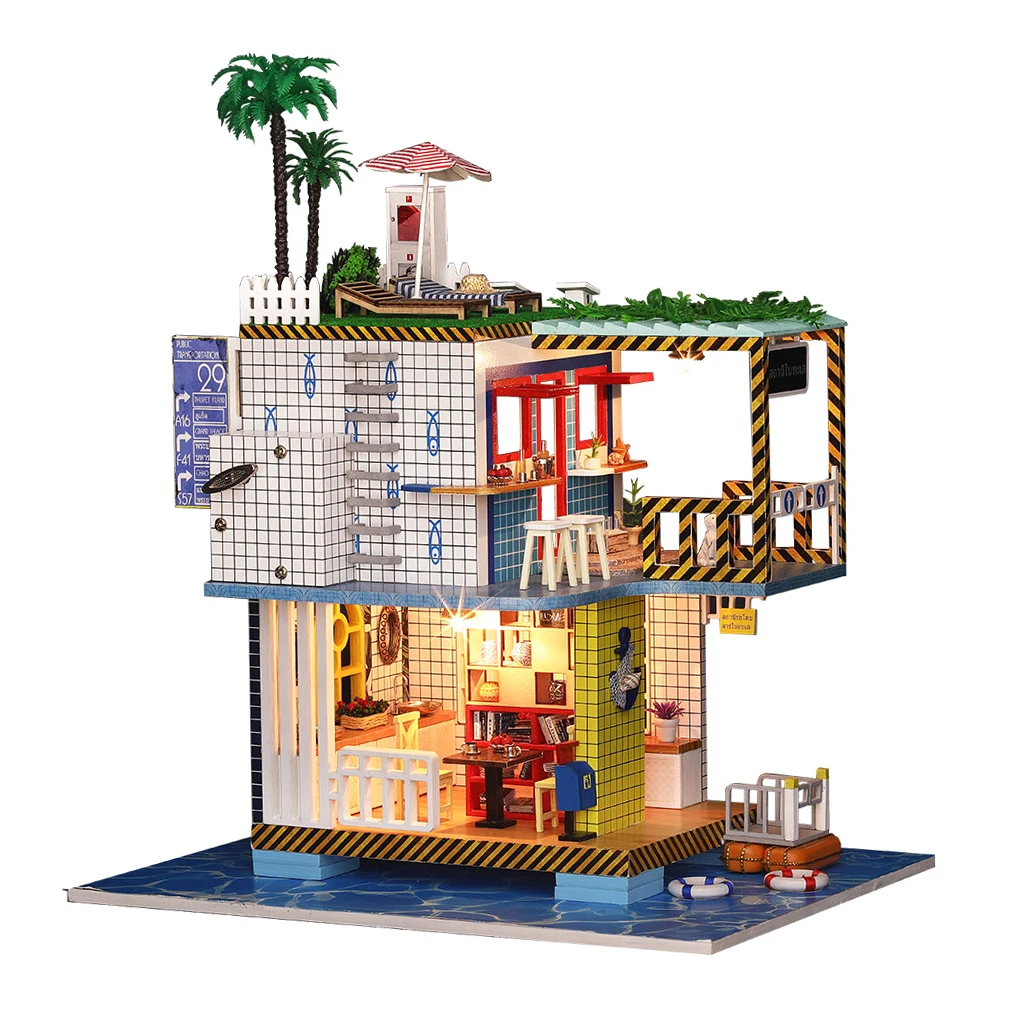 

Romantic Dollhouse Miniature DIY Harbor Kit with LED Lights & Music, Perfect Gift for Friends, Lovers and Families