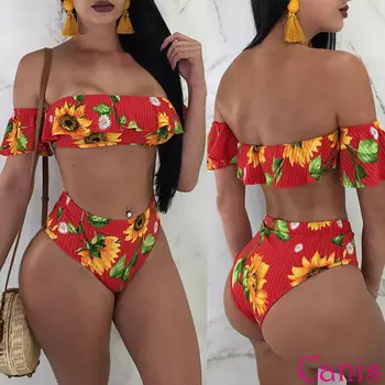 

Women Floral Push Up Padded Bra Bikini Set High Waisted Sunsuit Bathing Swimwear Floral Beach Set Padded Summer