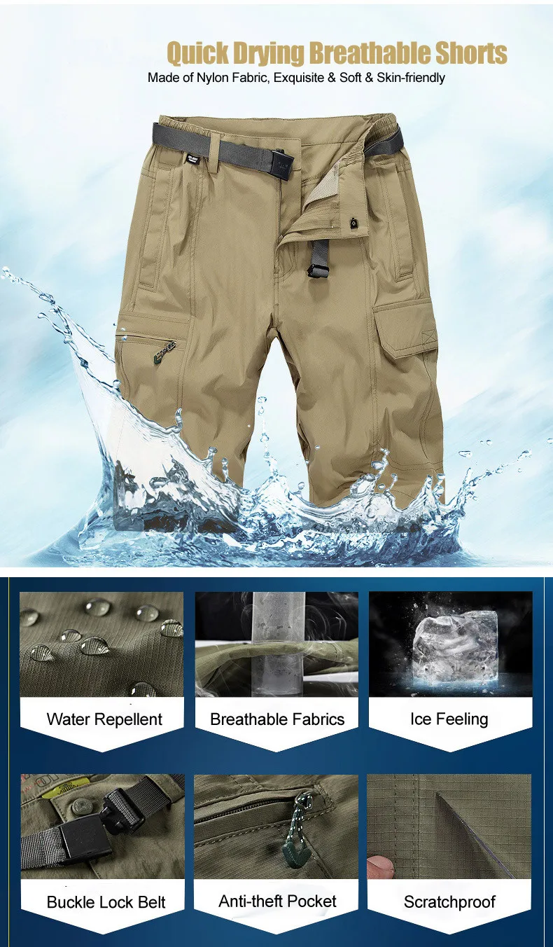 Summer Mens Cargo Shorts Water Repellent Breathable Quick Drying Casual Shorts