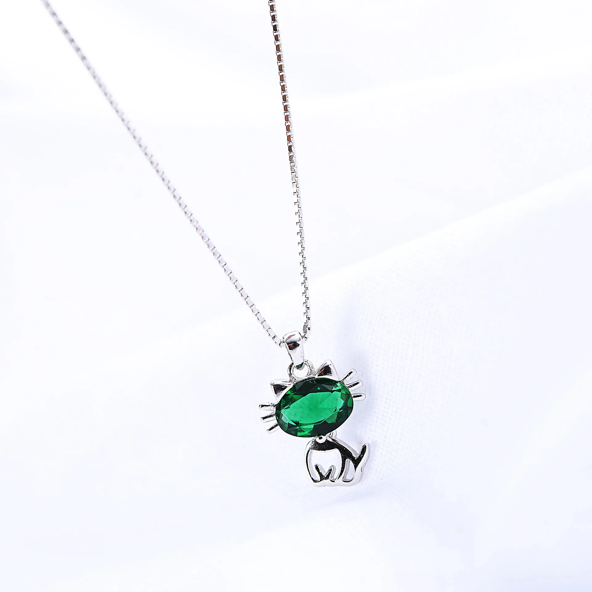 green cubic zircon cat woman necklace 100% 925 Sterling silver nacklace Jewellery Clavicle chain pendant charms gift