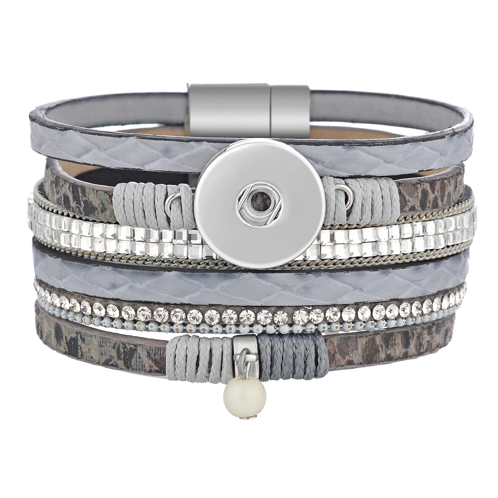 

Vocheng Snap Charms Leather Bracelet for Women Magnetic Bangle with Crystal Fit 18mm Button Jewelry 2 Colors NN-604