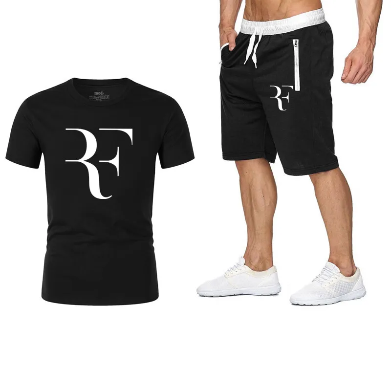 

2019 New Brand Roger Federer RF Men's Sets T-shirts + Shorts printed men t shirt suit plus size cotton high quality t shirt