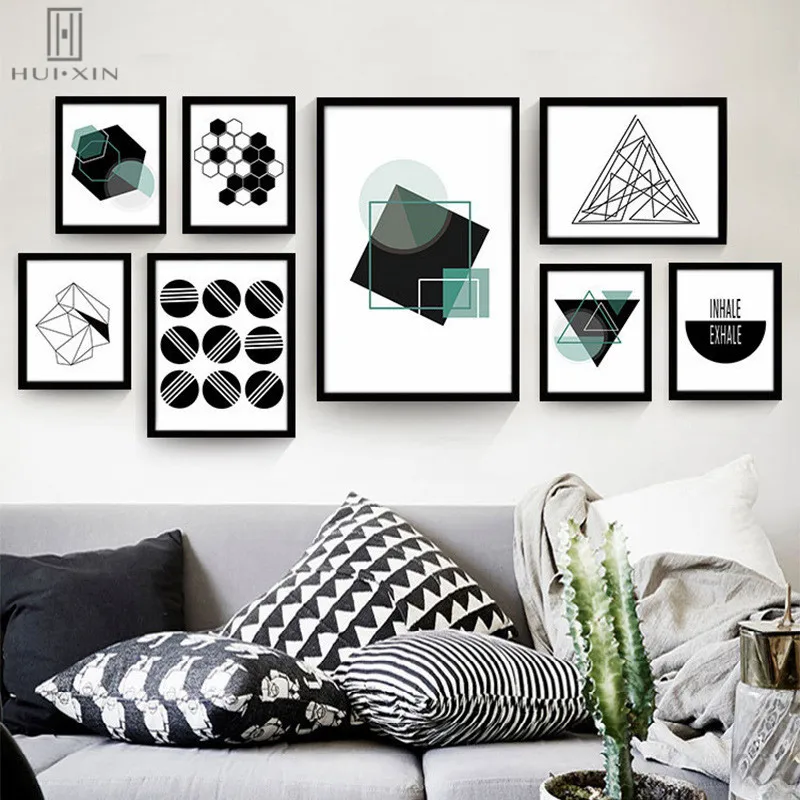 

Nordic Abstract Canvas Printing Modern Posters Geometry Circles Triangles Inhale And Exhale Decorative Paintings For Home Decor