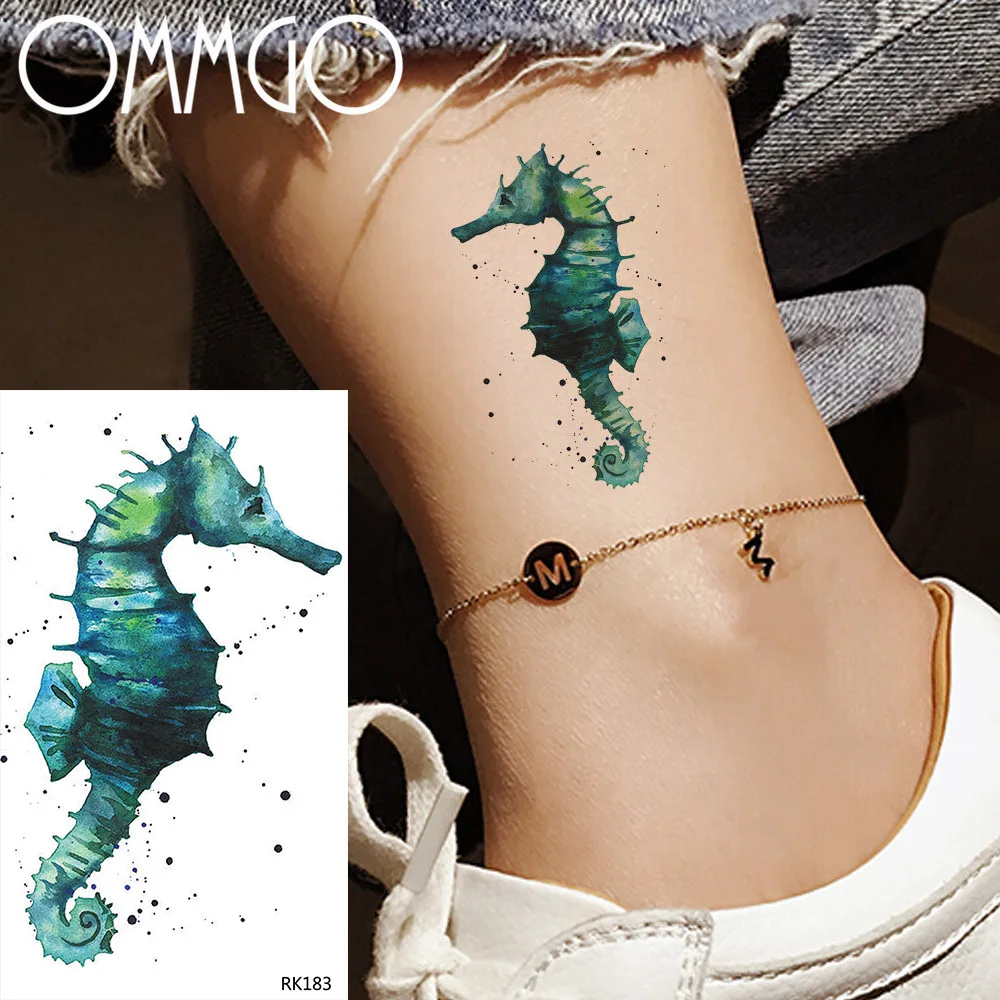 OMMGO маленькие мультфильмы красочные морские коньки Временные татуировки для