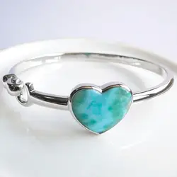 Сердце браслет браслеты для женщин, девочек, природный камень Ларимар браслет, настоящее стерлингового серебра 925 Обручение/вечерние