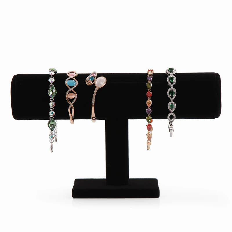 

Black Velvet Bracelet Chain Watch T-Bar Rack Jewelry Storage Hard Display Stand Holder Jewelry Organizer Hard Display Stand
