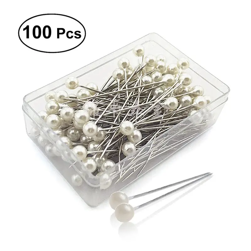 

100pcs Pear Ball Head Pins Shawl Scarf Tailoring Decoration Pins Sewing Pin DIY Craft Tools (Pearl White)